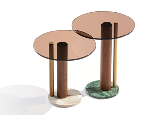 ATHENA H - L - Round glass coffee table with satin brass and marble base - Coffee table by Carpanese Home