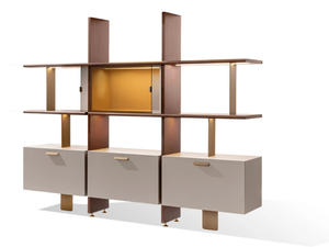 DUO S - Open wooden bookcase with built-in lights - Cabinet by Carpanese Home