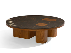 ERICE R - Low round coffee table with wooden base and marble top - Coffee table by Carpanese Home