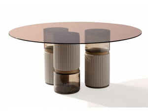 IMPERIAL R - Round table with glass top and leather and glass bases - Table by Carpanese Home