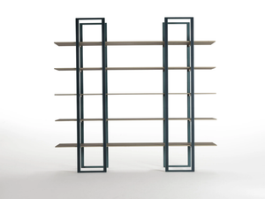 VELA - Open steel bookcase with leather and wood details - Cabinet by Casa Covre