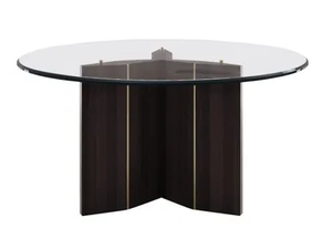 LORCA - Round tempered glass table with wood base - Table by Casa Magna