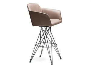 FLAMINIO - High swivel leather stool with armrests - Stool by Cattelan Italia