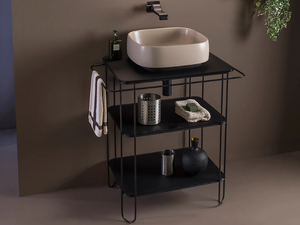 FILO 60 - Glass and Stainless Steel console sink with towel rail - Washbasin cabinet by Ceramica Flaminia