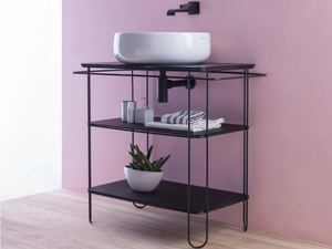 FILO 75 - Glass and Stainless Steel console sink with towel rail - Washbasin cabinet by Ceramica Flaminia