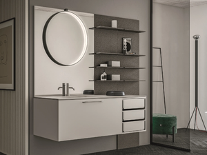 CARTABIANCA - Single laminate vanity unit with drawers - Washbasin cabinet by Cerasa