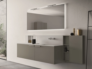 CARTABIANCA - Single wall-mounted vanity unit with mirror - Washbasin cabinet by Cerasa
