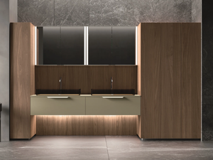NEROLAB - Double wood veneer vanity unit with cabinets - Washbasin cabinet by Cerasa