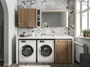 REGOLA COMP.7 - Wooden laundry room cabinet with sink - Washbasin by Cerasa