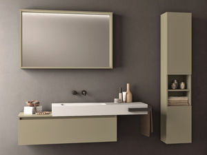 SEGNO - Single melamine-faced chipboard vanity unit with towel rail - Washbasin cabinet by Cerasa