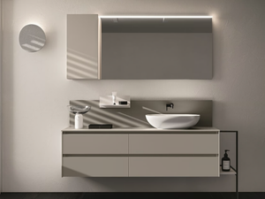 SEGNO - Wall-mounted melamine-faced chipboard vanity unit with drawers - Washbasin cabinet by Cerasa
