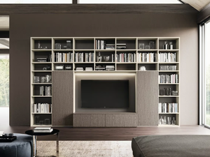 DAY SYSTEM 05 - Wall-mounted wooden bookcase with TV stand - Cabinet by Composit