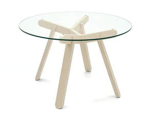 PEENO - Round tempered glass table with wooden base - Table by Connubia