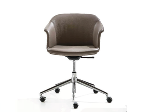 EVA - Swivel tanned leather chair with 5-spoke base with castors - Chair by ENRICO PELLIZZONI