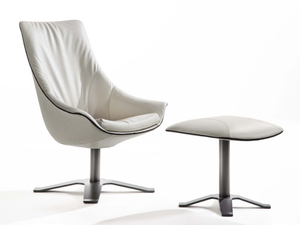 LULLABY - Swivel tanned leather armchair with 4-spoke base with armrests - Armchair by ENRICO PELLIZZONI