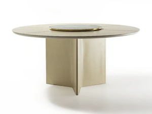 STAR - Round tanned leather table with Lazy Susan - Table by ENRICO PELLIZZONI