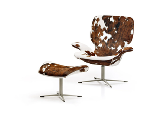 CLARKE - Swivel cowhide armchair with footstool - Armchair by ESTEL GROUP