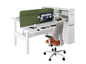 EVO HP - JOINT - Height-adjustable wooden office desk with shelves - Desk by ESTEL GROUP
