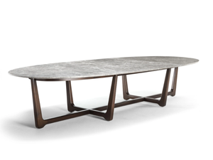 SUNSET - Oval Bardiglio marble and mahogany table - Table by Exteta
