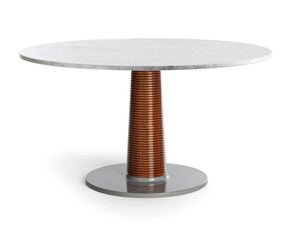 SUNSET - Round Carrara marble and mahogany garden table - Table by Exteta