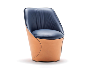 ELECTA - Swivel tanned leather easy chair - Armchair by Fasem