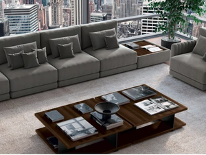 DIALOGO - Low wood veneer coffee table with integrated magazine rack - Coffee table by Febal Casa