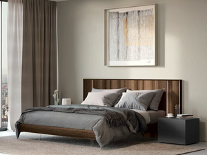 NOUVELLE - Melamine-faced chipboard bed with integrated lighting with high headboard - Bed frame by Febal Casa