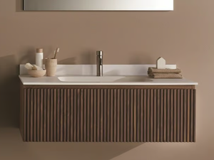 DOMINO - Single wall-mounted walnut vanity unit with drawers - Washbasin cabinet by Gaia Mobili