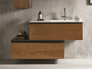 NATURA - Single wall-mounted chestnut vanity unit with drawers - Washbasin cabinet by Gaia Mobili