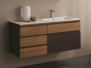 ROOF - Single wall-mounted linden vanity unit with integrated washbasin - Washbasin cabinet by Gaia Mobili