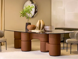 MOLECOLA - Tempered glass table with spatulate wood base - Table by Gallotti&Radice