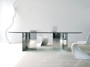 RAJ - Oval Glass and Stainless Steel table - Table by Gallotti&Radice