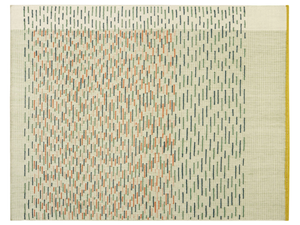 BACKSTITCH BUSY GREEN - Striped rectangular handmade wool rug - Rug by GAN