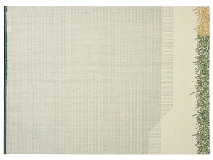 BACKSTITCH CALM GREEN - Striped rectangular handmade wool rug - Rug by GAN
