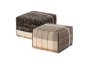 REVERSIBLE BLACK - Square pouf in wool, linen and cotton - Pouf by GAN