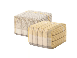 REVERSIBLE YELLOW - Square pouf in wool, linen and cotton - Pouf by GAN