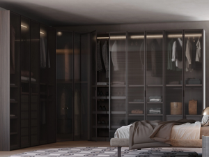 OPEN - Corner wooden wardrobe with shoe rack - wardrobe by Giessegi