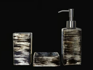 GRAFFITI SET BLACK/SILVER/IVORY - Countertop glass toothbrush holder - Sanitary accessories by Glass Design