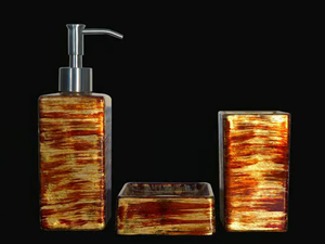 GRAFFITI SET RED/GOLD/IVORY - Countertop glass toothbrush holder - Sanitary accessories by Glass Design