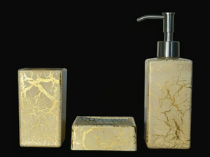 KALAHARI SET WHITE/GOLD - Countertop glass soap dish - Sanitary accessories by Glass Design