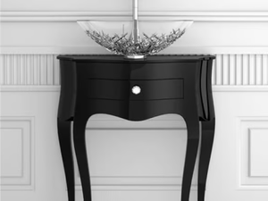 LEONARDO CANTO BLACK ICE OVAL SMALL - Floor-standing console sink with drawers - Washbasin cabinet by Glass Design