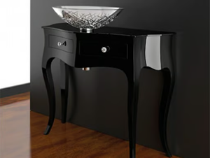 LEONARDO CANTO XL BLACK ICE OVAL - Floor-standing console sink with drawers - Washbasin cabinet by Glass Design