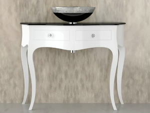 LEONARDO CANTO XL WHITE FLARE TECH BLACK - Floor-standing console sink with drawers - Washbasin cabinet by Glass Design