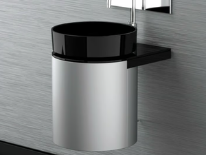 LEONARDO KOIN MEDIO DARK INOX RHO BLACK - Wooden vanity unit - Washbasin cabinet by Glass Design