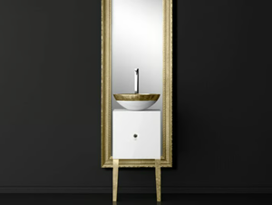MONNALISA CLASS FILIGRANA WHITE/GOLD - Single wooden vanity unit with mirror - Washbasin cabinet by Glass Design