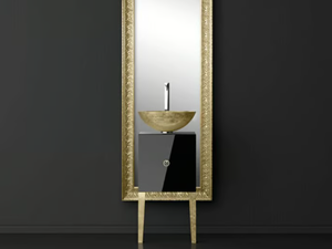 MONNALISA FLORENCE BLACK MOSAIC GOLD - Single wooden vanity unit with mirror - Wall tile-stone-brick by Glass Design