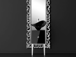 MONNALISA PRESTIGE FLOWER BLACK - Single wooden vanity unit with mirror - Washbasin cabinet by Glass Design