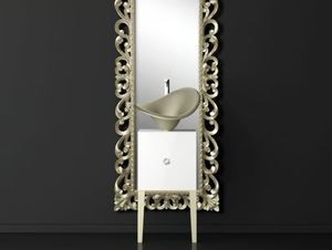 MONNALISA PRESTIGE FLOWER PLATINUM - Single wooden vanity unit with mirror - Washbasin cabinet by Glass Design