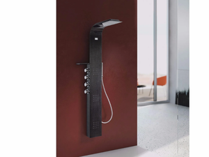 LAMA Fibra di carbonio - Wall-mounted thermostatic shower panel with overhead shower - Shower panel by Gruppo Geromin