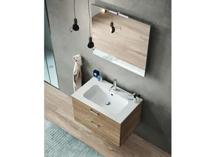 QUB03 - Single wooden vanity unit with integrated washbasin - Washbasin cabinet by Gruppo Geromin
